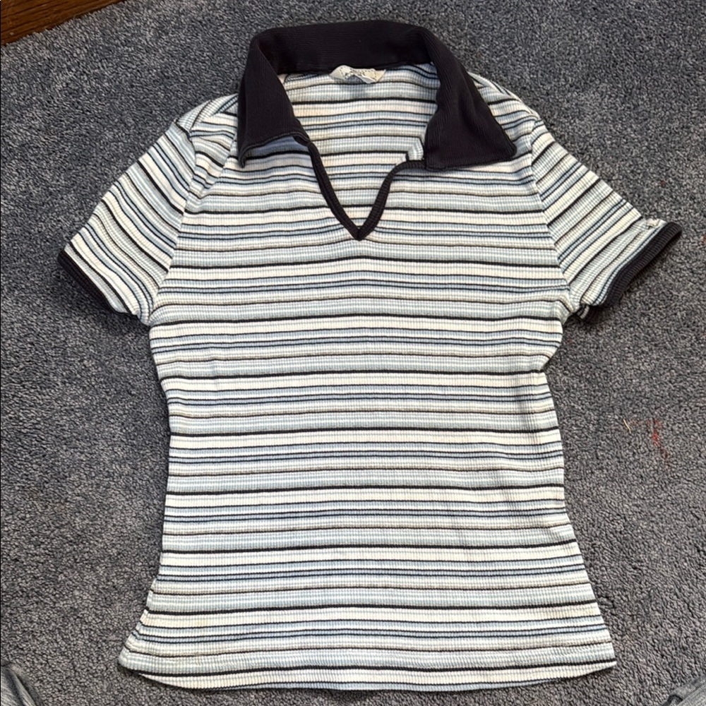 Vintage Guess Striped V-Neck Polo Shirt
